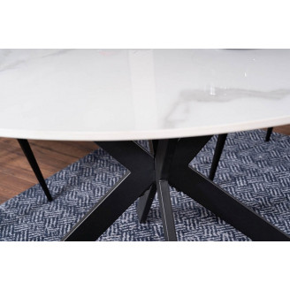 Stół okrągły ceramiczny Talia 120cm biały marmur/czarny mat Signal