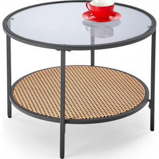 Stolik szklany z rattanową półką Dakota 60cm szkło dymione/czarny Halmar