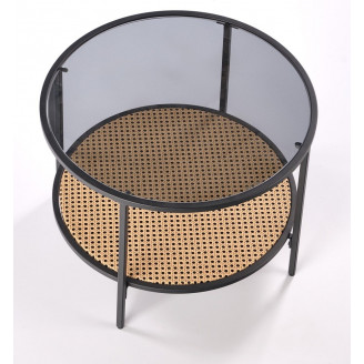 Stolik szklany z rattanową półką Dakota 60cm szkło dymione/czarny Halmar