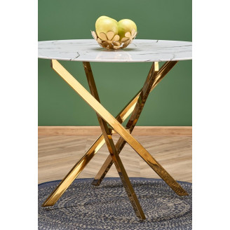 Stół szklany glamour Raymond 100cm biały marmur/złoty Halmar