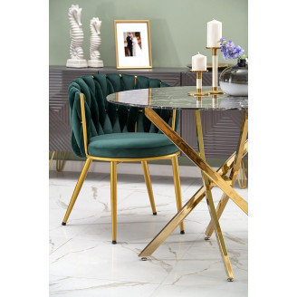 Stół szklany glamour Raymond 100cm czarny marmur/złoty Halmar