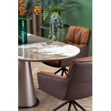 Stół rozkładany na jednej nodze Robinson 160x90cm beżowy marmur/cappuccino/czarny Halmar