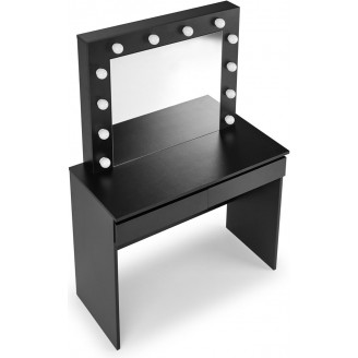 Toaletka z szufladami i lustrem LED Halmar | Czarna 94x43cm