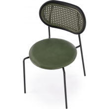 Krzesło boho z rattanowym oparciem K524 zielony/czarny Halmar