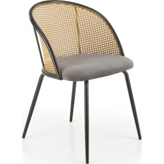 Krzesło rattanowe z welurowym siedziskiem K508 rattan/szary/czarny Halmar