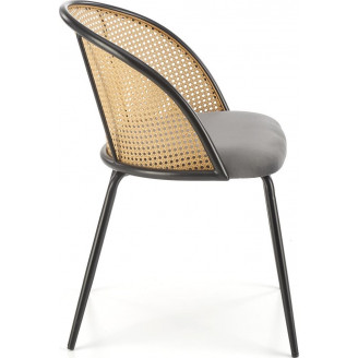 Krzesło rattanowe z welurowym siedziskiem K508 rattan/szary/czarny Halmar