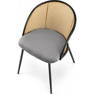 Krzesło rattanowe z welurowym siedziskiem K508 rattan/szary/czarny Halmar