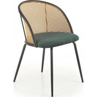 Krzesło rattanowe z welurowym siedziskiem K508 rattan/zielony/czarny Halmar