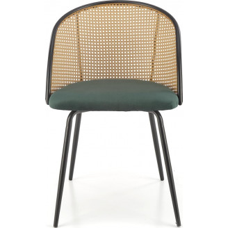 Krzesło rattanowe z welurowym siedziskiem K508 rattan/zielony/czarny Halmar