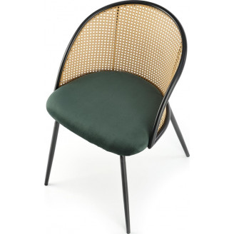 Krzesło rattanowe z welurowym siedziskiem K508 rattan/zielony/czarny Halmar