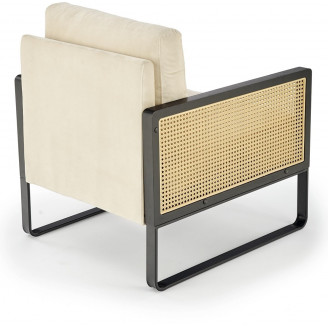 Fotel welurowy boho Ilario Halmar | Beż/Czarny/Rattan - Komfort i styl