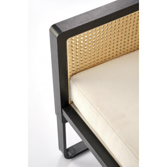 Fotel welurowy boho Ilario Halmar | Beż/Czarny/Rattan - Komfort i styl