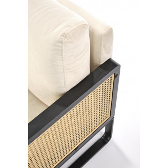 Fotel welurowy boho Ilario Halmar | Beż/Czarny/Rattan - Komfort i styl