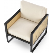 Fotel welurowy boho Ilario Halmar | Beż/Czarny/Rattan - Komfort i styl