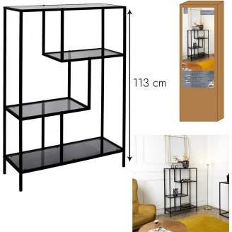 Regał szklany na nóżkach Edison S 80x30 szkło dymione / czarny Intesi
