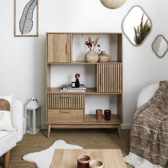 Regał stojący na nóżkach z szafkami Klaus 110x35cm naturalny Intesi