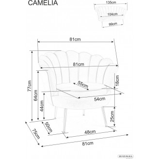 Fotel welurowy muszelka Camellia Velvet  beżowy / złoty Signal