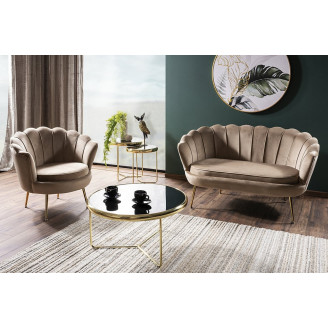 Sofa welurowa muszelka 2 osobowa Camellia Velvet 135cm beżowy / złoty Signal