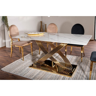 Stół ceramiczny glamour Hermes 160x90cm biały efekt marmuru / złoty Signal