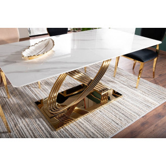 Stół ceramiczny glamour Hermes 160x90cm biały efekt marmuru / złoty Signal
