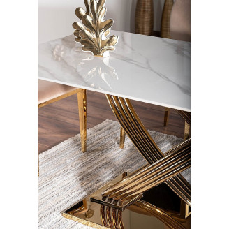 Stół ceramiczny glamour Hermes 160x90cm biały efekt marmuru / złoty Signal