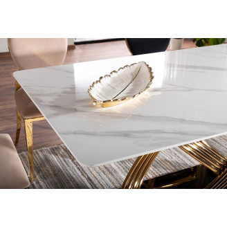 Stół ceramiczny glamour Hermes 160x90cm biały efekt marmuru / złoty Signal