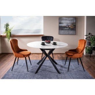 Stół okrągły ceramiczny Talia 90cm biały marmur / czarny mat Signal