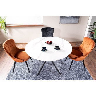 Stół okrągły ceramiczny Talia 90cm biały marmur / czarny mat Signal