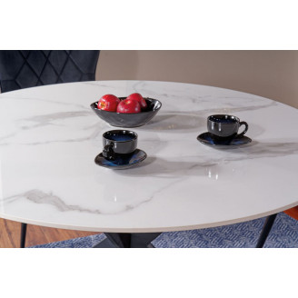Stół okrągły ceramiczny Talia 90cm biały marmur / czarny mat Signal
