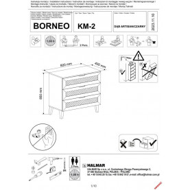 Komoda boho na nóżkach z 3 szufladami Borneo 460x40cm dąb aristan Halmar 2