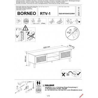 Szafka rtv boho na nóżkach Borneo 150x40cm dąb aristan Halmar