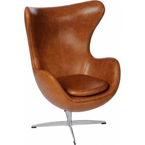 Designerski Fotel obrotowy Jajo jasno brązowy vintage Premium D2.Design do salonu i sypialni.