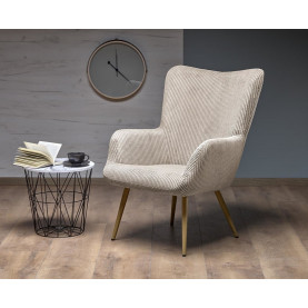 Fotel tapicerowany uszak Amaro kremowy / drewno Halmar 2