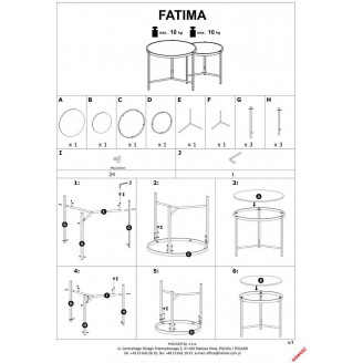 Zestaw stolików okrągłych Fatima biały marmur / złoty Halmar
