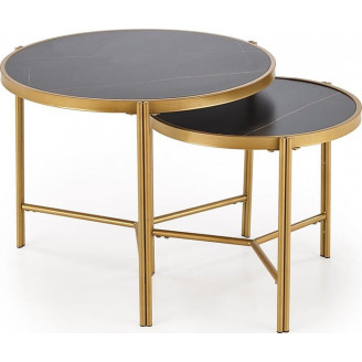 Zestaw stolików okrągłych Fatima czarny marmur / złoty Halmar