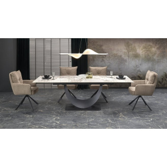 Stół rozkładany na jednej nodze Fernando 160-240x92cm biały marmur / czarny Halmar