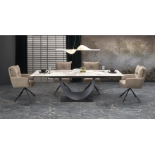Stół rozkładany na jednej nodze Fernando 160-240x92cm biały marmur / czarny Halmar