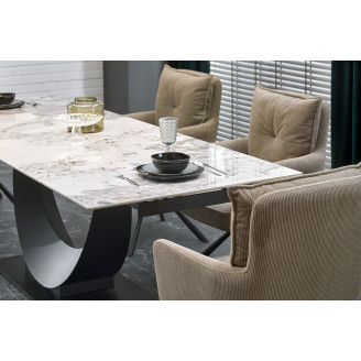 Stół rozkładany na jednej nodze Fernando 160-240x92cm biały marmur / czarny Halmar