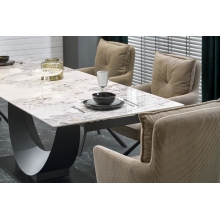 Stół rozkładany na jednej nodze Fernando 160-240x92cm biały marmur / czarny Halmar
