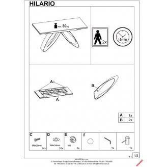 Stół rozkładany Hilario 180-260x90cm czarny marmur / czarny Halmar