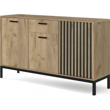 Komoda na nóżkach z lamelami Lamino KM1 154x40x84cm dąb craft/czarny Halmar