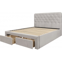 Łóżko z szufladami i pikowanym zagłówkiem Marisol 160x200cm beżowe Halmar