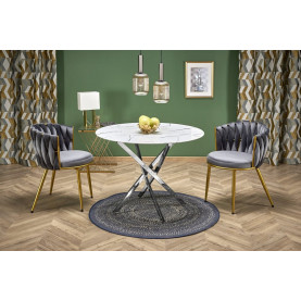 Stół szklany glamour Raymond 100cm biały marmur / srebrny Halmar 2