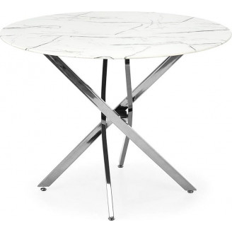 Stół szklany glamour Raymond 100cm biały marmur / srebrny Halmar