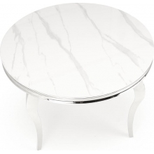 Stół szklany okrągły Reginald 120cm biały marmur / srebrny Halmar