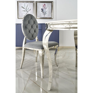 Stół szklany okrągły Reginald 120cm biały marmur / srebrny Halmar