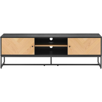 Szafka rtv z frontem w jodełkę Clar 160x40cm dąb / czarny Intesi
