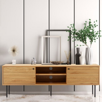 Szafka rtv ryflowana na nóżkach Lattes 120x40cm dąb Intesi
