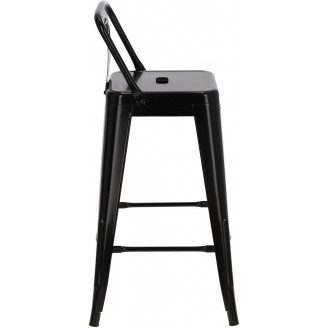 Hoker metalowy z oparciem Paris Back Short 66 czarny D2.Design do kuchni, restauracji i baru.