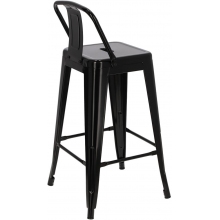 Hoker metalowy z oparciem Paris Back Short 66 czarny D2.Design do kuchni, restauracji i baru.